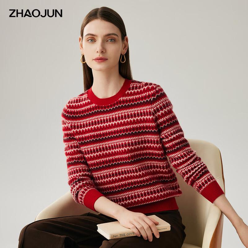 

Zhaojun Women s Cherry Red Fair Isle Jacquard Cashmere Sweater 2XL