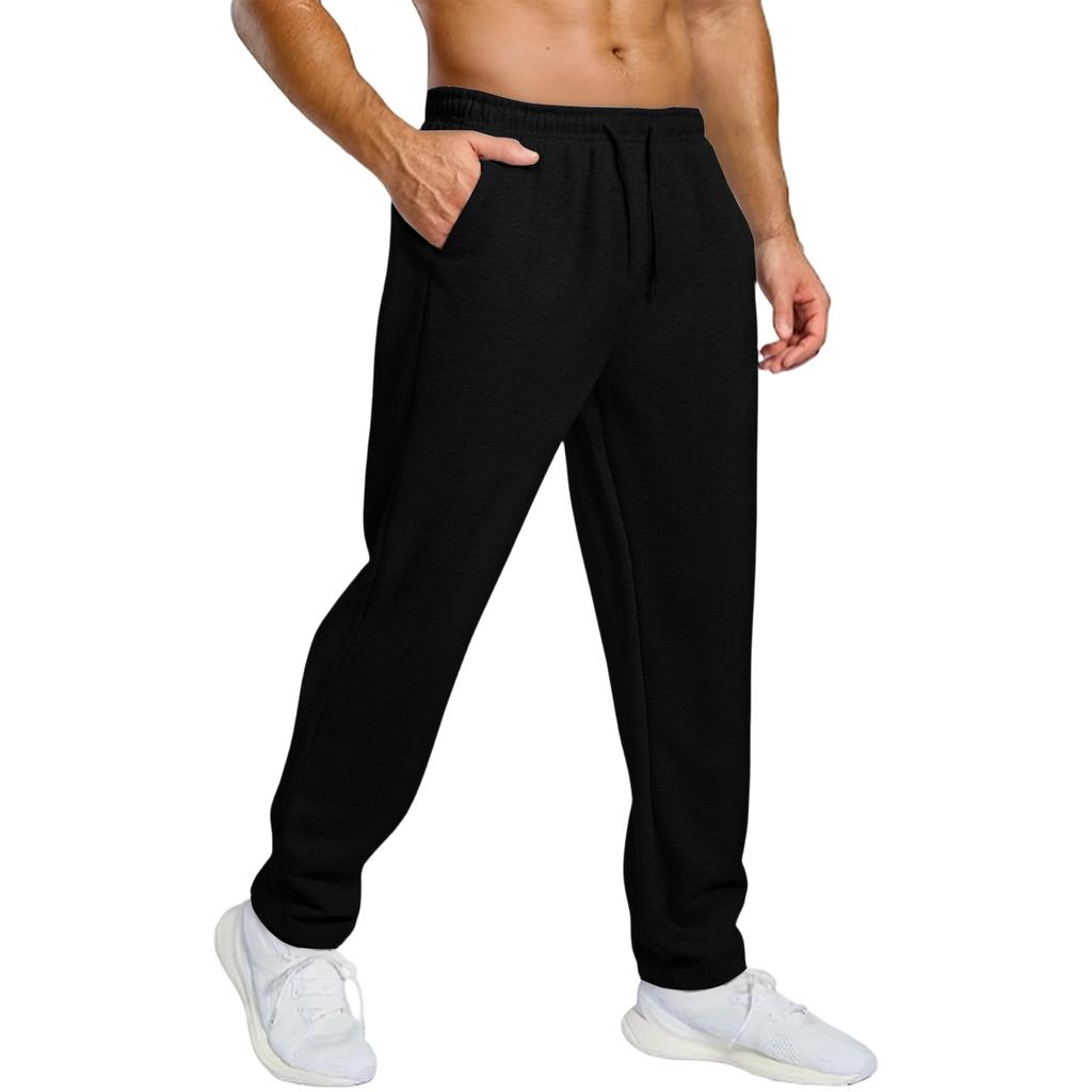 Men's Athletic Pants With Drawstring Elastic Waistband, Wide-Leg Design, Casual With Pockets