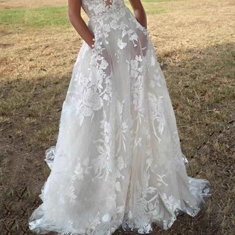 Women's Dress Lace Bridal Wedding Dress Sexy White Suspender Bridesmaid Dress