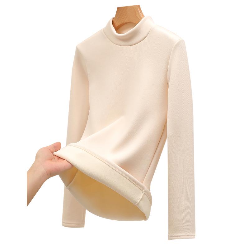 Women's Modal Velvet Half-High Collar Long-Sleeved Slim Warm Bottoming Shirt for Autumn and Winter