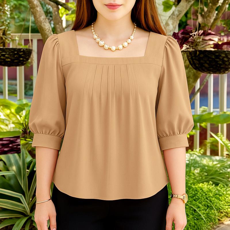 ZANZEA Women Square Collar Summer Casual 3/4 Sleeve Solid Blouse