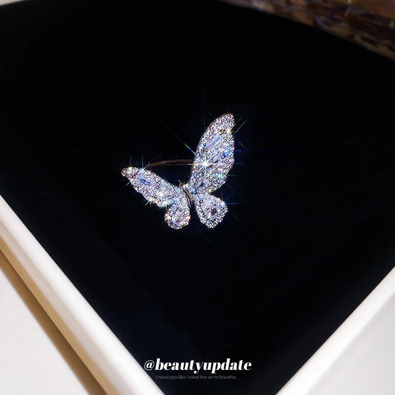 Zircon Butterfly Open Ring Super Immortal Temperament Light Luxury Index Finger Ring Mori Sweet Girl High-end Ring Jewelry