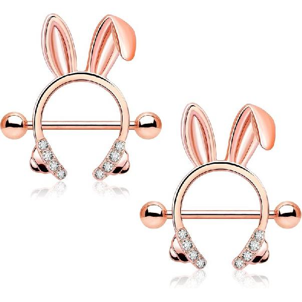 

Melighting Нежное кольцо для сосков кролика 14G Розовые кроличьи уши Прозрачный CZ Пирсинг сосков Штангой Хирургическая сталь 316L Ювелирные изделия для пирсинга сосков розового золота