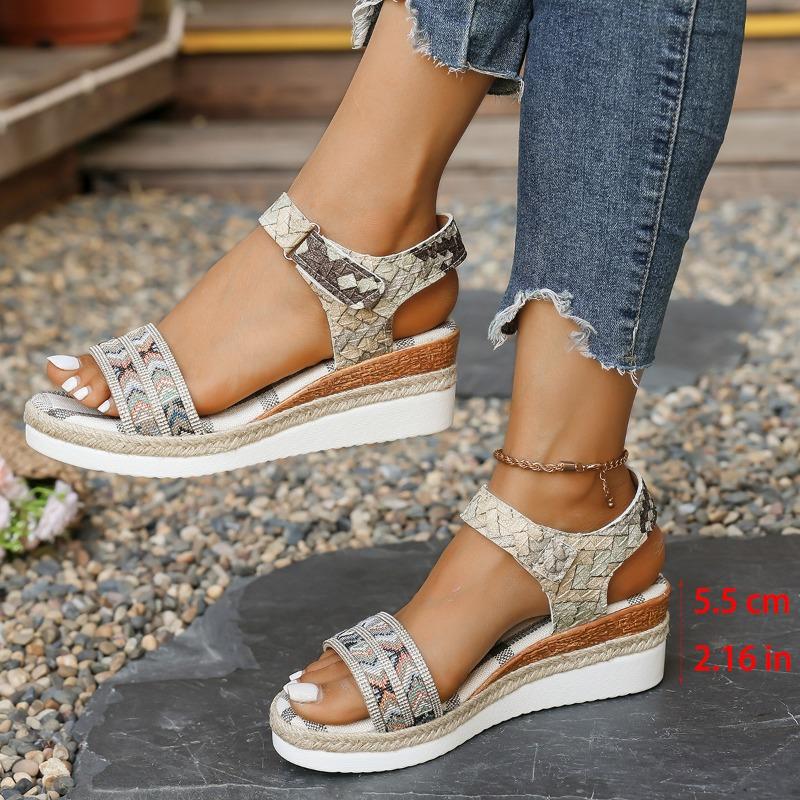 Large Size Women's Sandals Summer New One-word Sandals Buckle Wedge Heel Platform Sandals Women