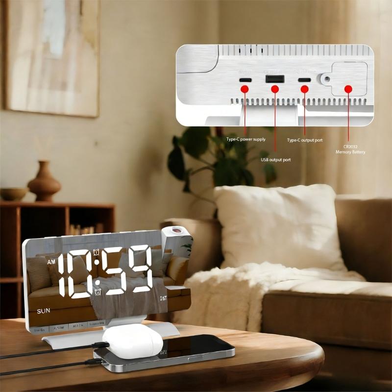Digital Projections Alarm Clocks for Bedrooms 180° Rotatable Projector Loud Duals Alarms for Kids Elderly,Heavy Sleepers