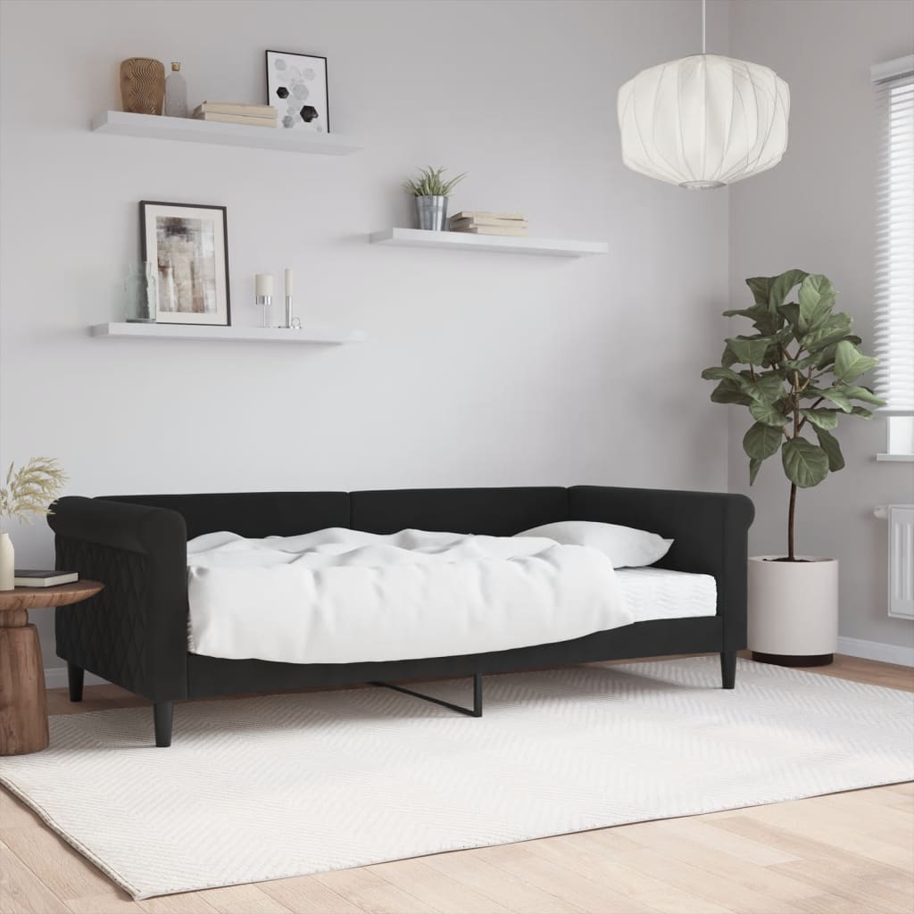 Daybed with Mattress Black 90 X 190 Cm Velvet