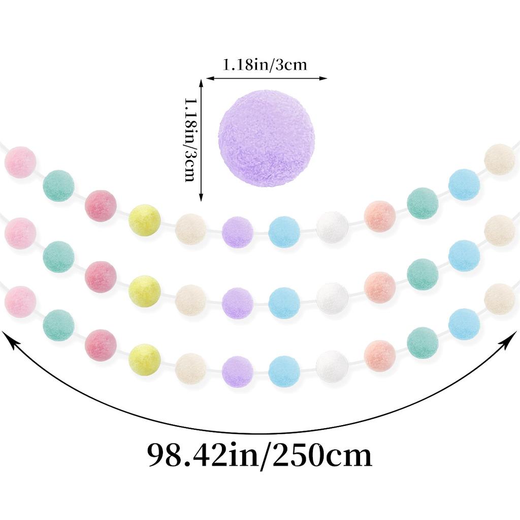 Pastel Pom Garland Hanging Easter Decorations Cute Rainbow Colorful Felt Ball Garland Baby Shower Birthday Party Supplies Favors