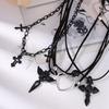 Cool Gothic Black Cross Pendant Necklace for Women Men Love Heart Leather Rope Necklaces Streetwear Hip Hop Punk Jewelry Gifts