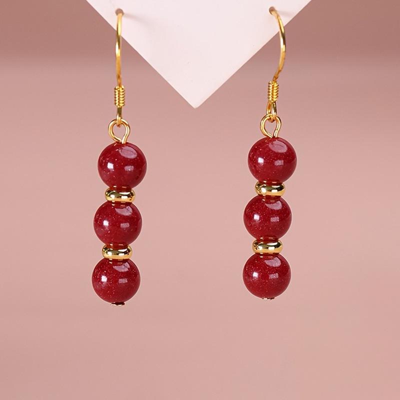 Elegant Teardrop Tassel Earrings: Purple Gold Sand, Pearl, Rose Flower Design, Light Luxury for Women бордовый