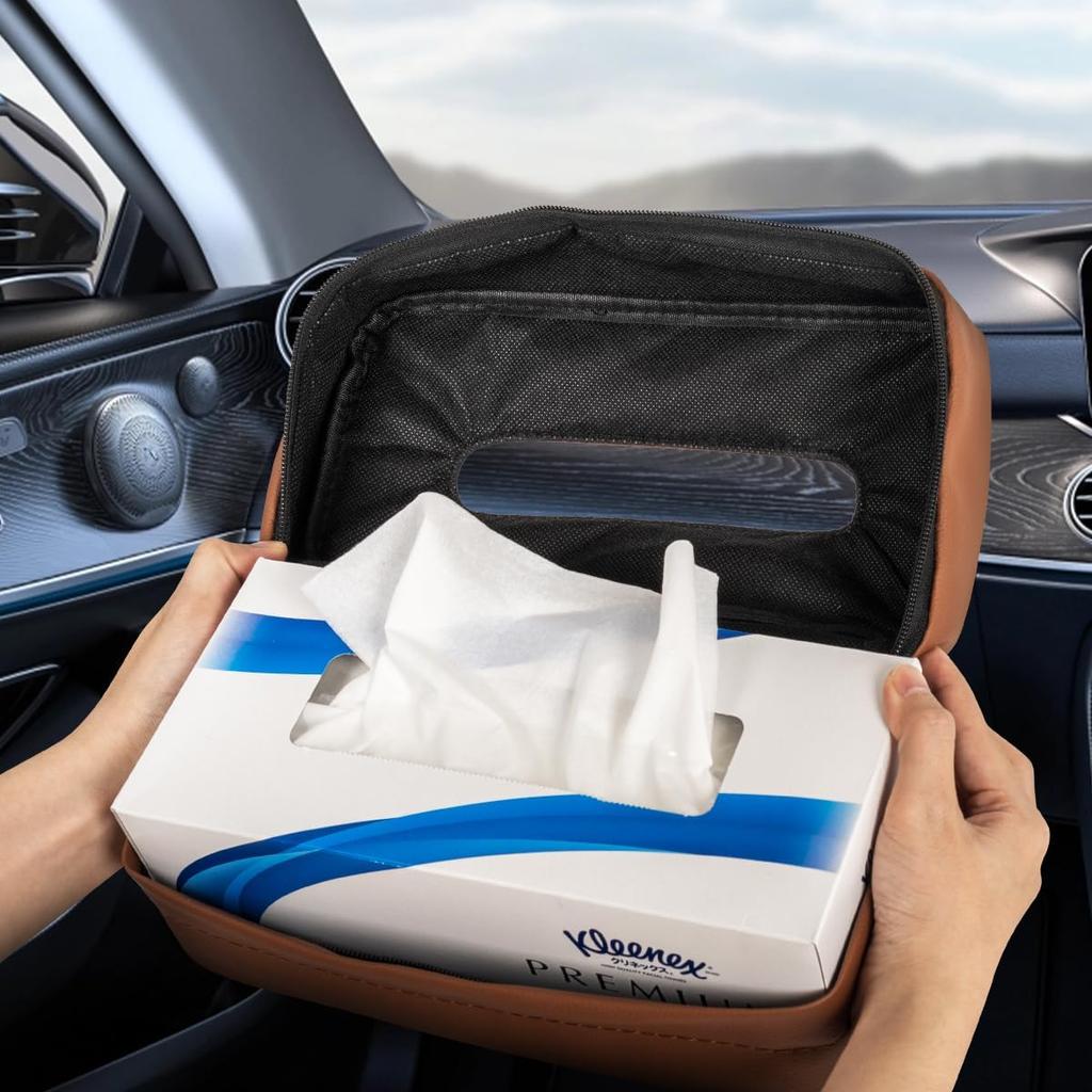 Car Tissue Holder, Standard Tissue Holder For Car Pu Leather Car Napkin Holder, Car Backseat Extra Large Tissue Organization Fit For 120-150 Tissues
