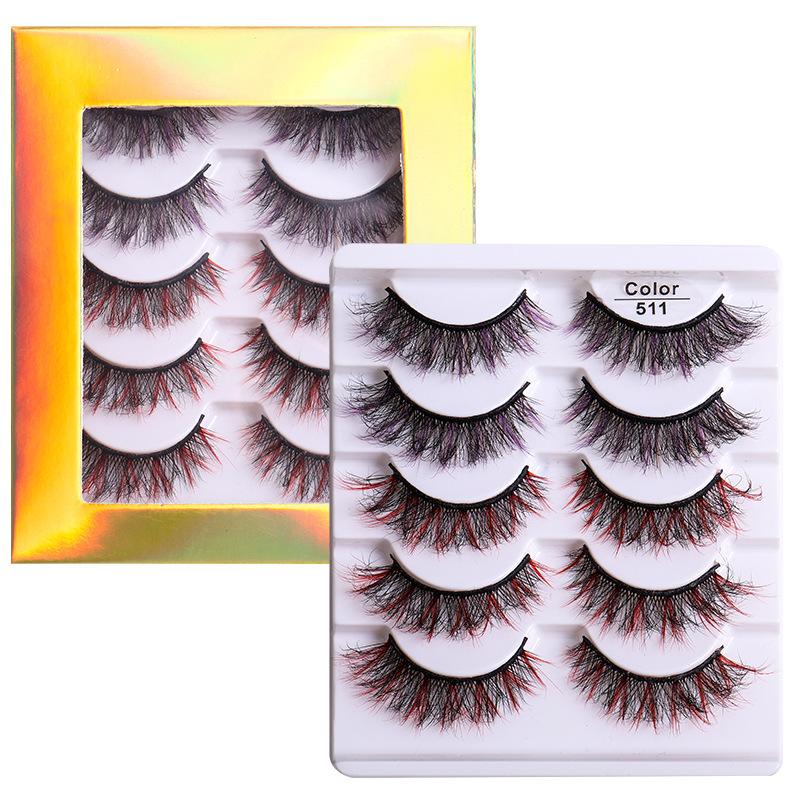 5 Pairs Of Colored Fried False Eyelashes, Naturally Thick Curled Imitation Mink Eyelashes