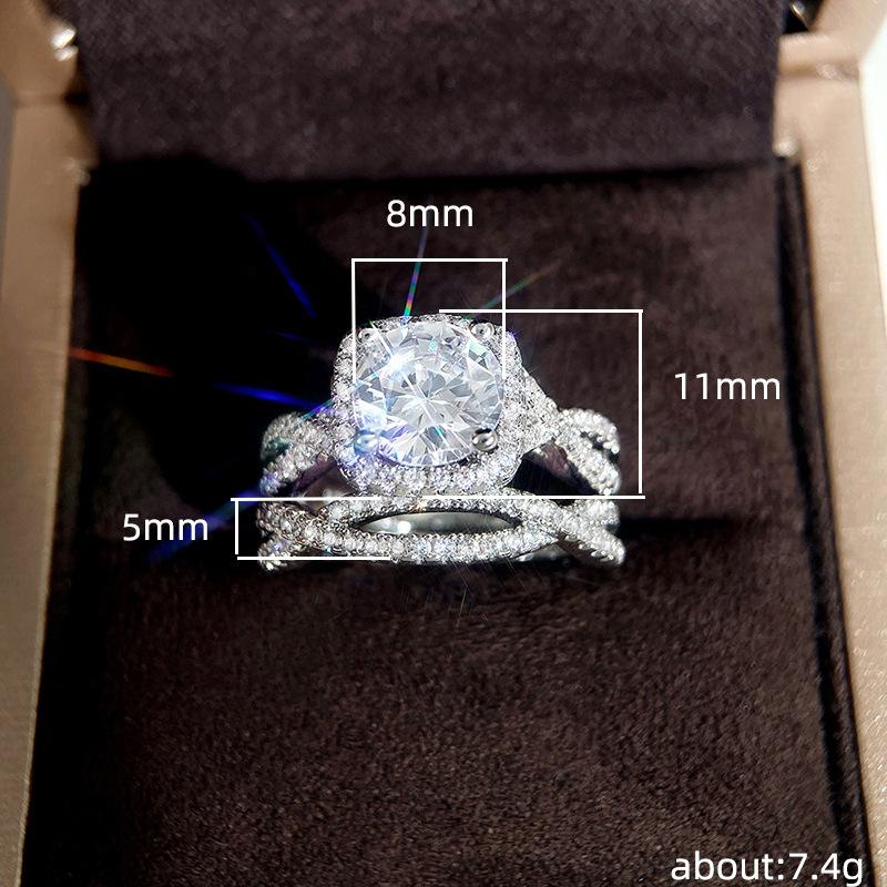 Diamond-Set Zircon Ring, Cross Ring, Light Luxury Set Ring.
