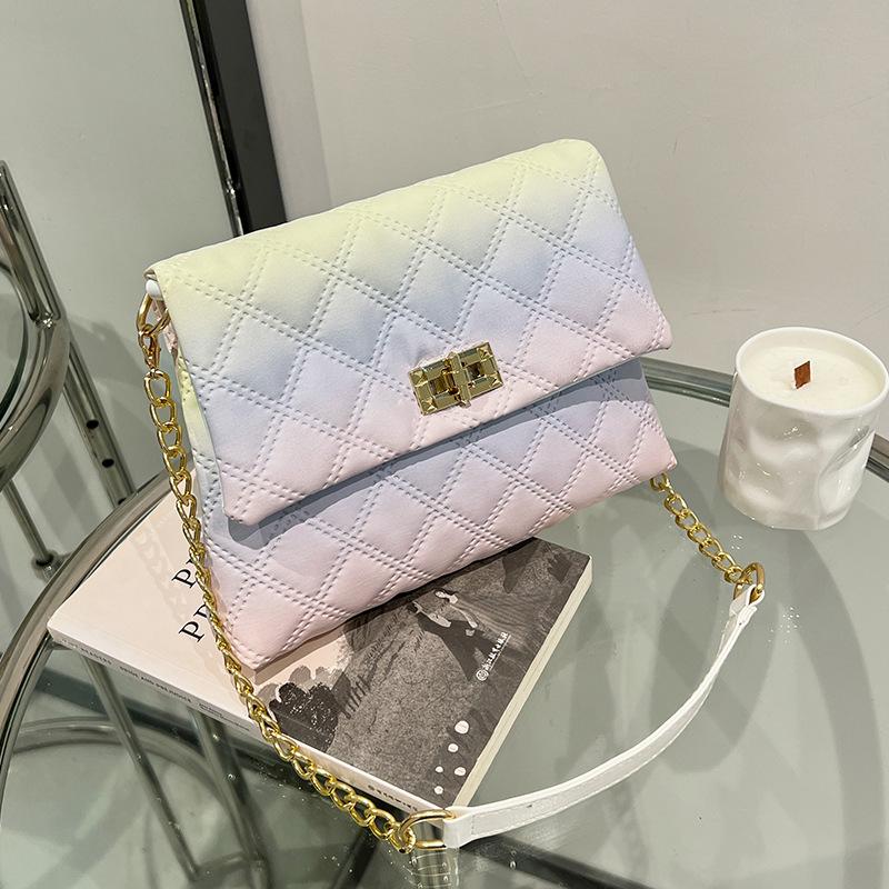 Ladies Bag Gradual Change Diamond Shoulder Bag Autumn and Winter New Oblique Span Bag Cover Type Small Square Bag Tide One