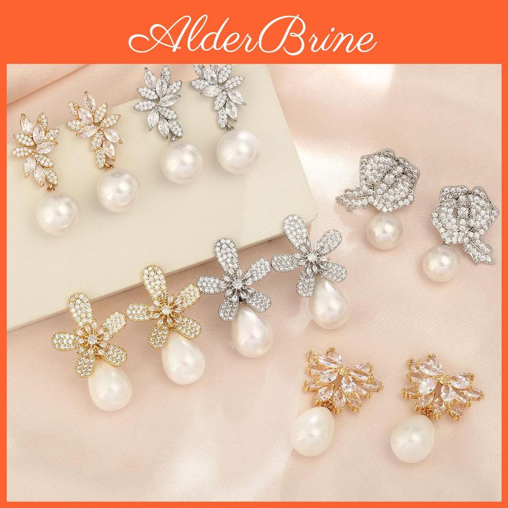 Floral Pearl Earrings With Embedded Zirconia For Trendy Girls