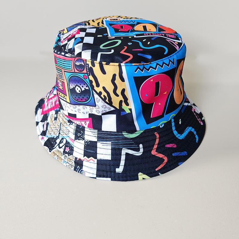 Graffiti Fisherman Hat: Retro, Double-Sided Sun Protection for Men & Women - All-Match Hip-Hop Bucket Style