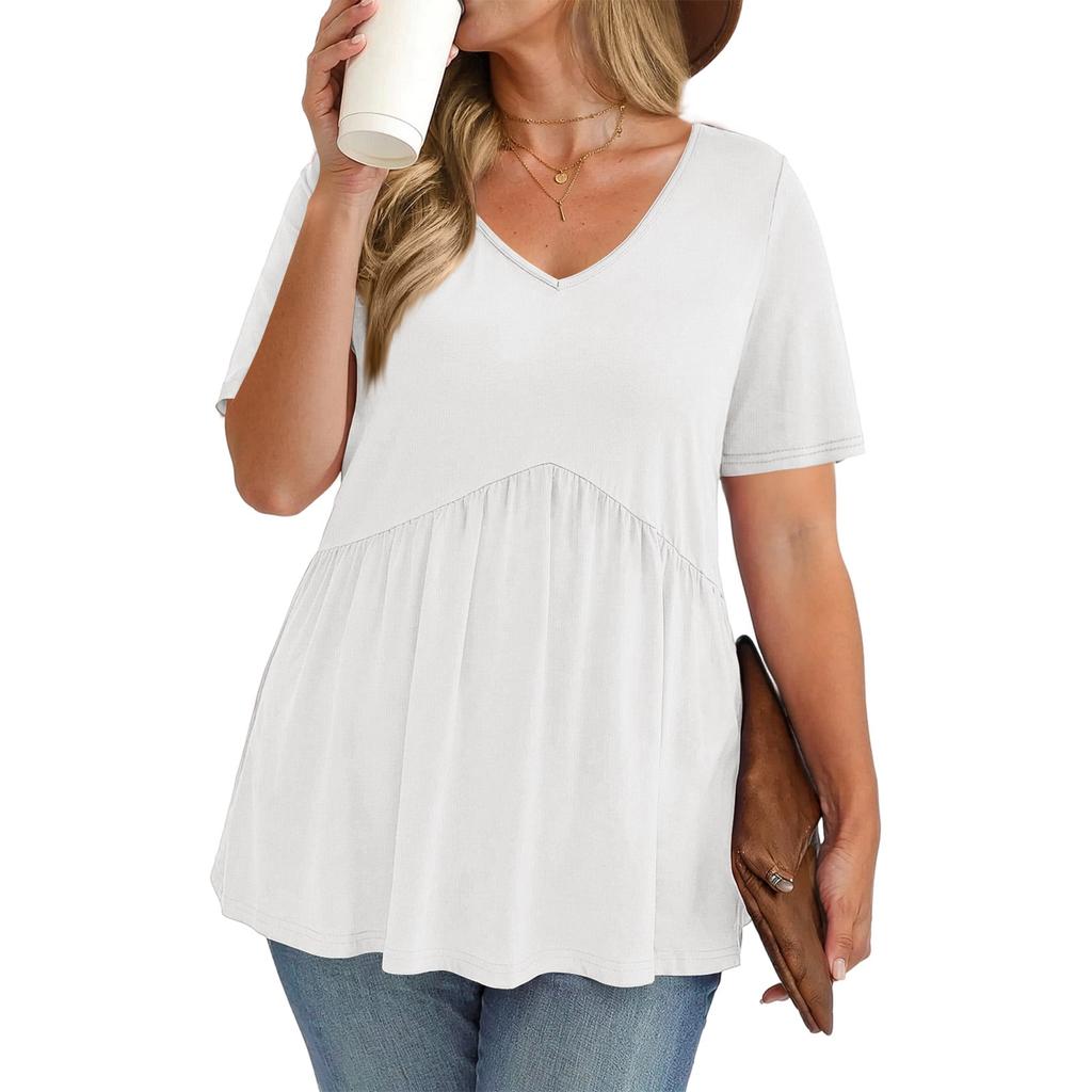 Women's Plus Size Fashionable Casual Loose-Fit V-Neck Short-Sleeve Top