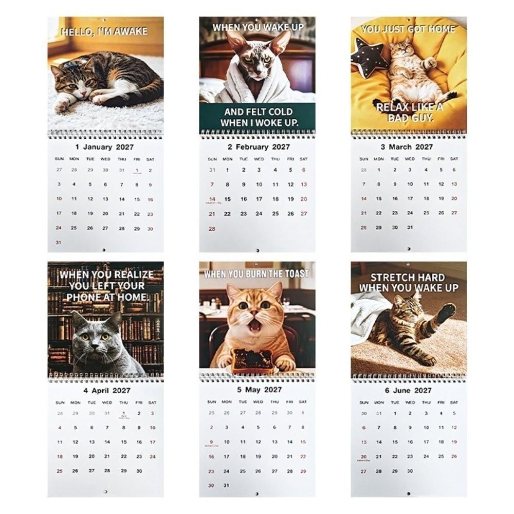 Funny Print Wall Calendar Cat Theme Wall Planner 2027 Monthly Calendar For Office Daily Plan