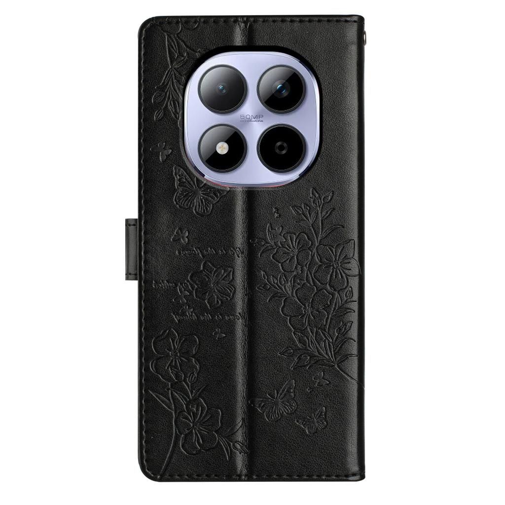 Dla Xiaomi Redmi Note 15 Pro 5G (Światowy) Etui na telefon portfelowe Skórzane etui z klapką z nadrukiem motyla i kwiatów ze smyczą