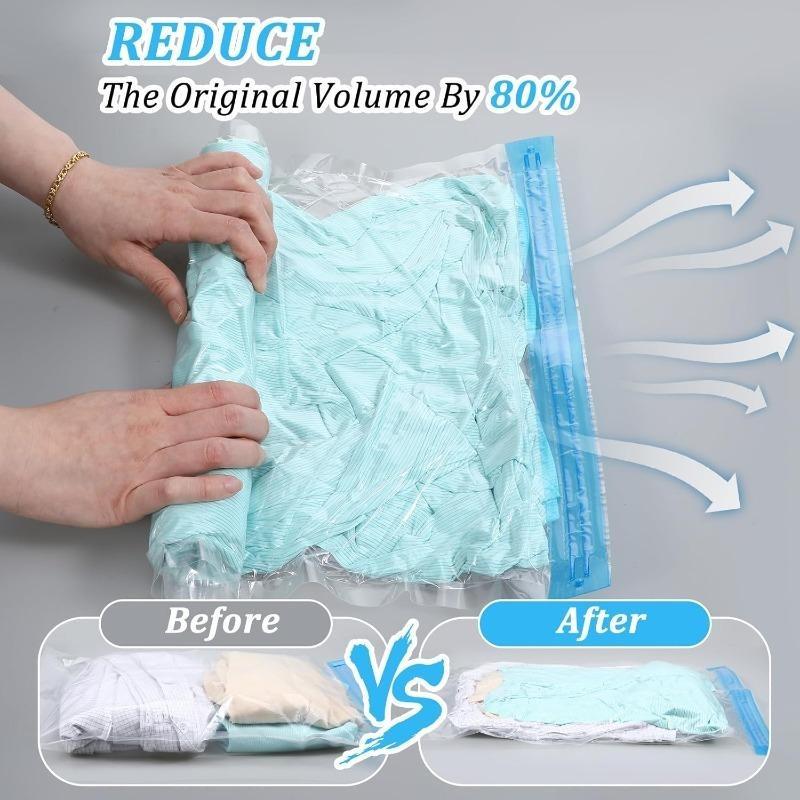 No‑Pump Vacuum Compression Storage Bags, Space Saver Travel Bags for Clothes, Handy Organizer for Luggage Home Cruise Camping Storage Accessories