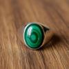 Green Malachite Signet Ring, 925 Solid Sterling Silver, Oval Cabochon Copper Ring, Men Women Ring