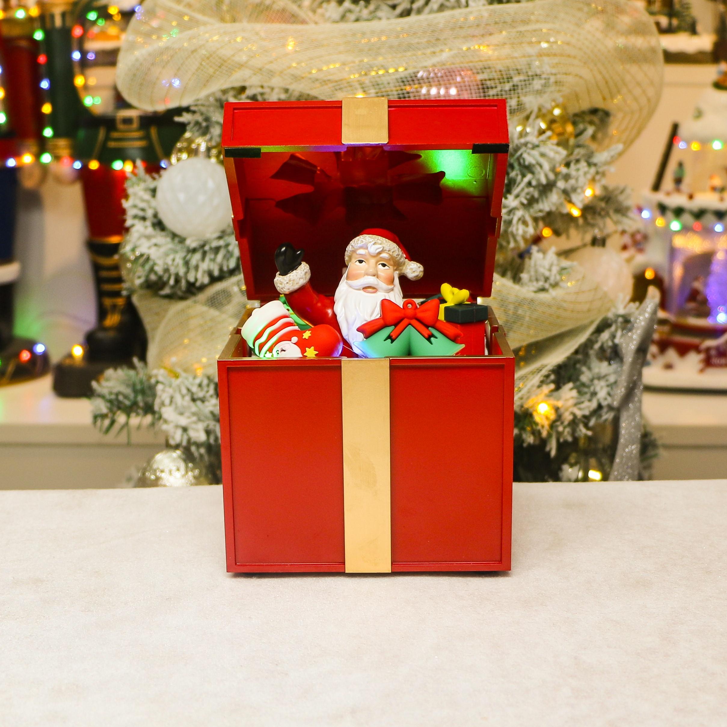 OEM LED Light Christmas Gift Box Santa Moving Up&Down New Model Suppliers Electric Music Box Other Christmas Decorations
