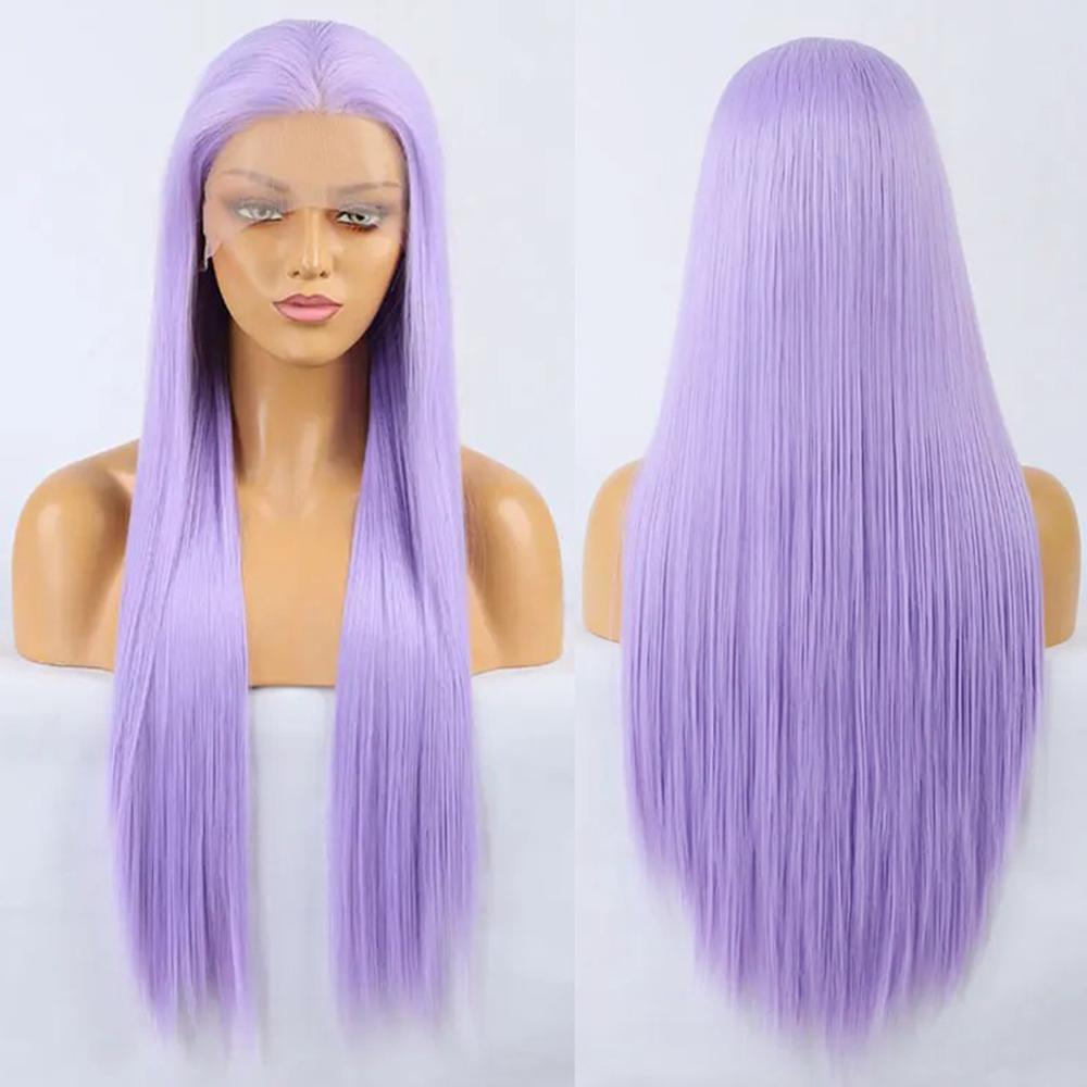 AIMEYA Lavender Purple Silky Straight Lace Front Wig Women's Synthetic Wig 13x4 Black /Blonde/Brown/ Blue Color Daily Cosplay