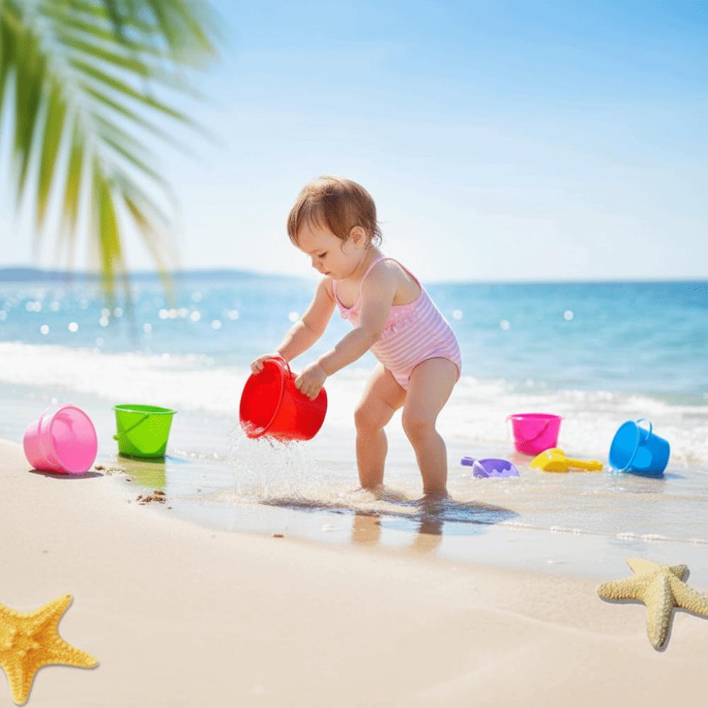 6 Pcs Water-Splashing Festival Toy Beach Sand Buckets with Handle Sand Pails  Outdoor Summer