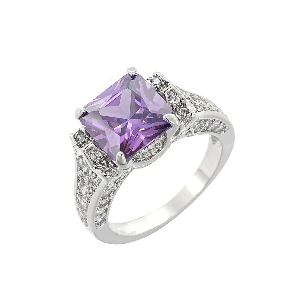 Retro Square Purple Stone Sterling Silver Rings for Women Created Imitation Blue Sapphire Princess Cut Rings Wedding
