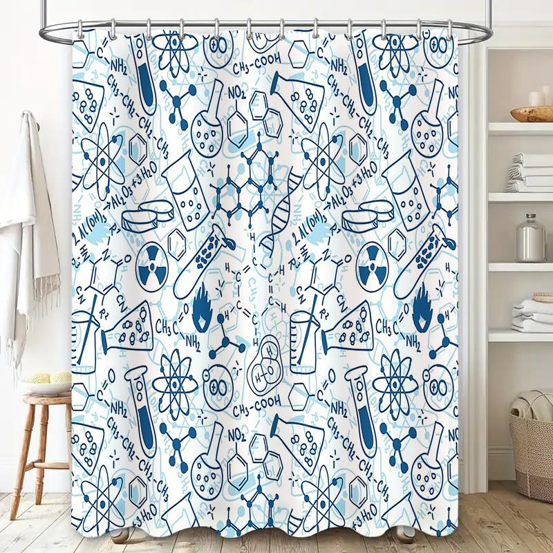 Lab Chemistry Pattern Shower Curtain Science Decor Backdrop Bathroom Fabric Waterproof Washable Novelty