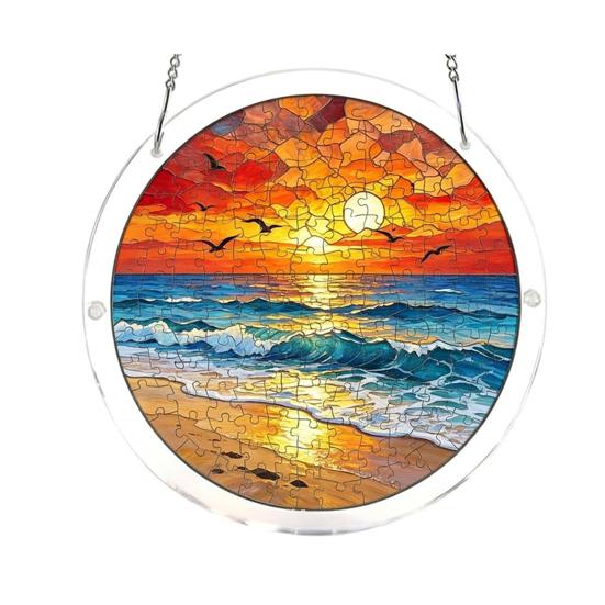 Stained Glass Suncatcher Acrylic Puzzle Hanging Decoration 7.48 Inch Round Q