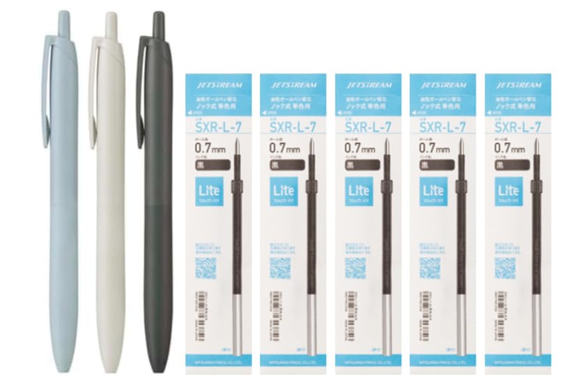 

Шариковая ручка Jetstream Lite Touch Ink SXNLS07 Набор из 3 штук с 5 черными стержнями 0,7 мм Ручка на масляной основе,