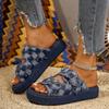 Mode Damenmode Schnallenriemen Denim Karomuster Lässige Flache Slipper 2025 Sommer Offene Zehen Ausgehöhlt Bequem Vielseitige Sandalen
