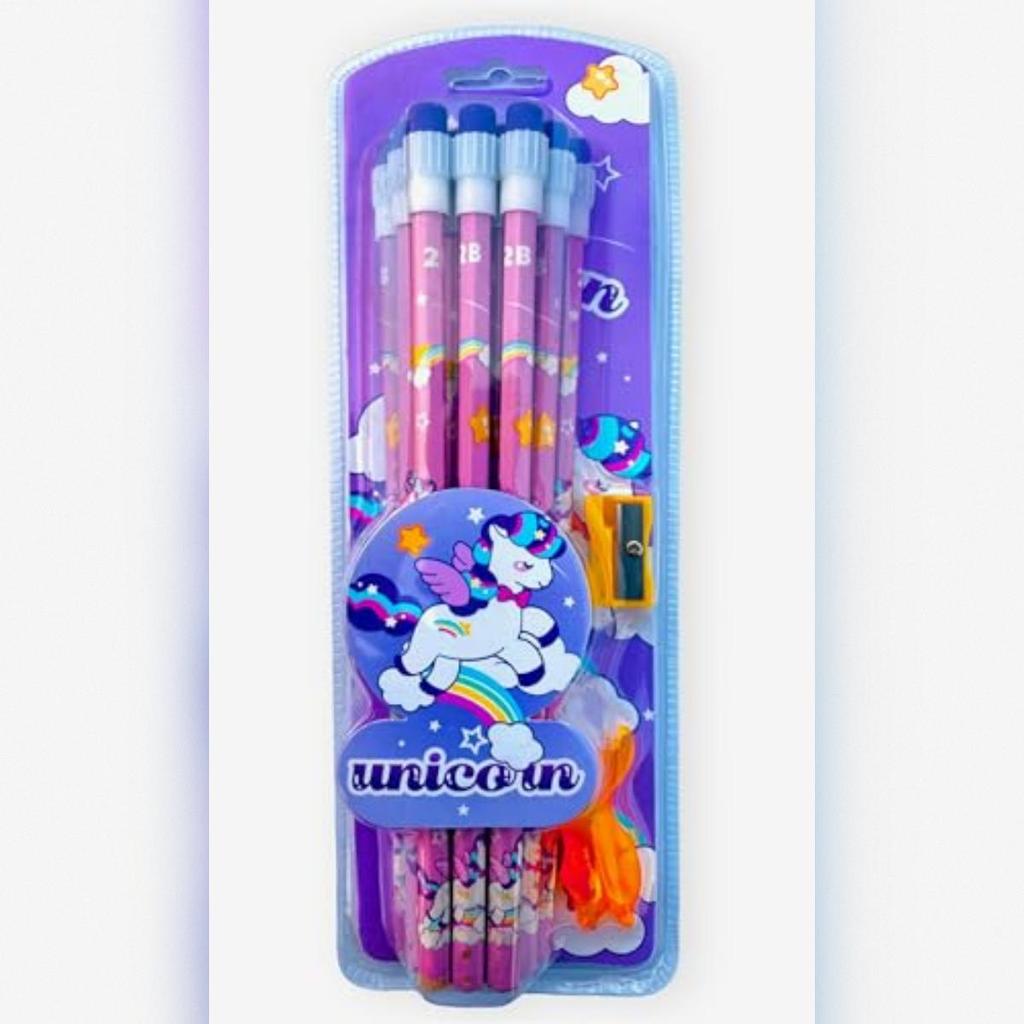 Glun Gift Set Of 12 Pencils, 1 Sharpener, 1 Eraser & Pencil Cap, Birthday Return Gift, School Supply Set, Stationery Gif
