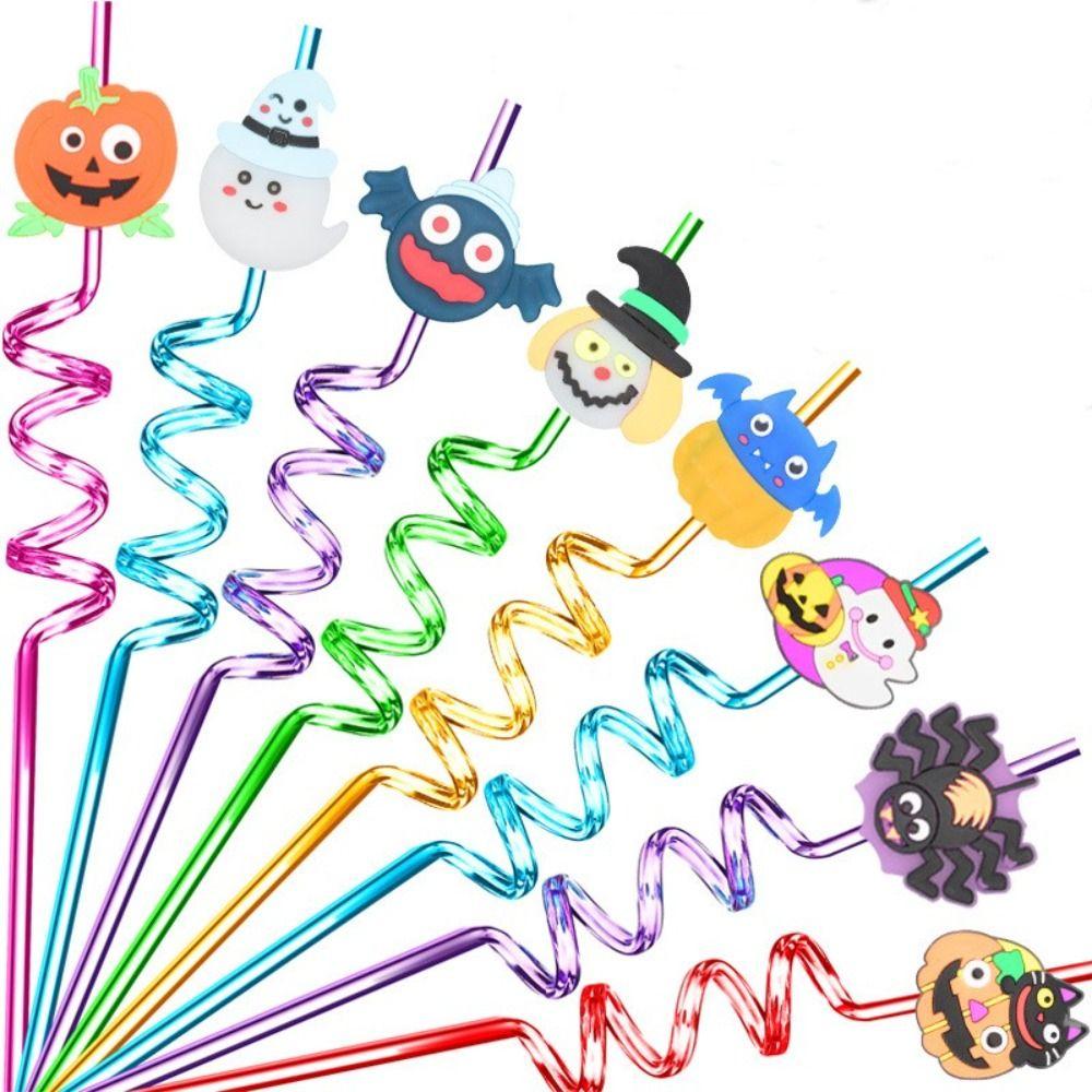 

6Pcs PVC Party Straw Pumpkin Halloween Straws Funny Drinking Straw Halloween