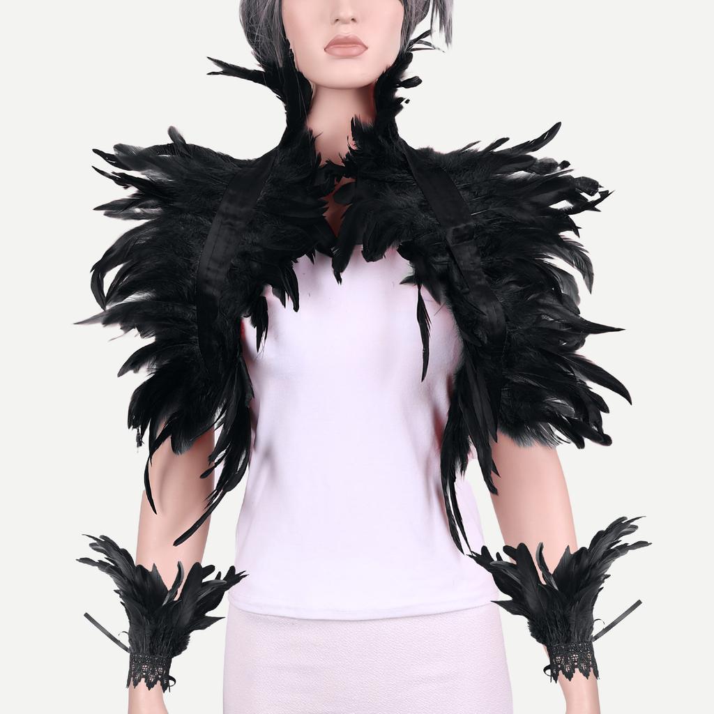 Gothic Feather Shawl Harness Wrist Cloak Cosplay Carnival Bracelets Wrap Shoulder Neck Natural Halloween Party Costume Props