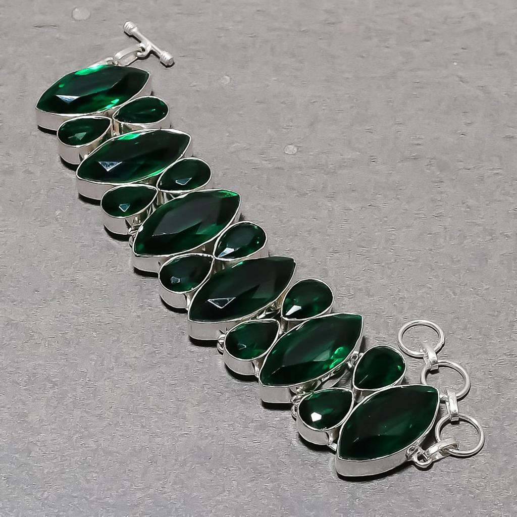 Chrome Diopside Gemstone Bracelet Statement Adjustable Link Handmade Jewelry 8"