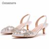 Plus Size 36-43 Women's 5CM Stiletto Sandals White Crystal Bridal Shoes Pointed Toe Mid Heel Pumps Wedding Dress Shoes Elegant
