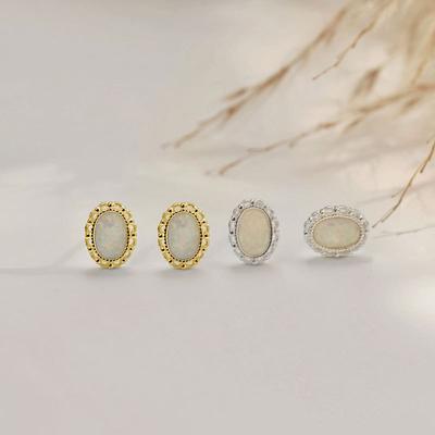 Retro Spitze Spitze Oval Ohrstecker Opal Opal Ohrringe Modische Süße Ohrringe für Frauen