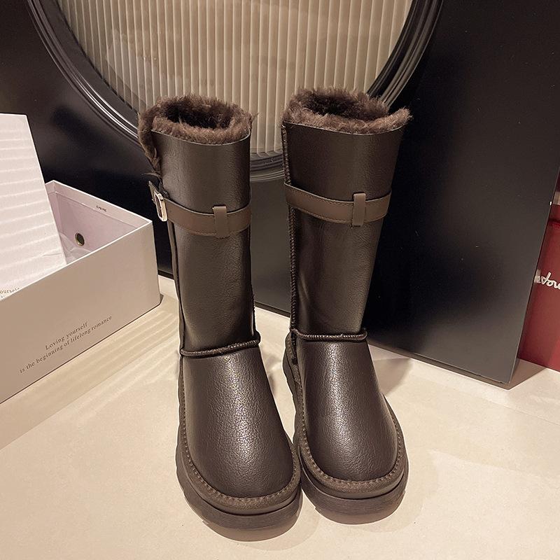 

[Фанфна] Женские зимние сапоги 2025 Зимняя новая мода Длинные сапоги-трубы на флисе Утепленные Теплые на толстой подошве Сапоги средней высоты 40