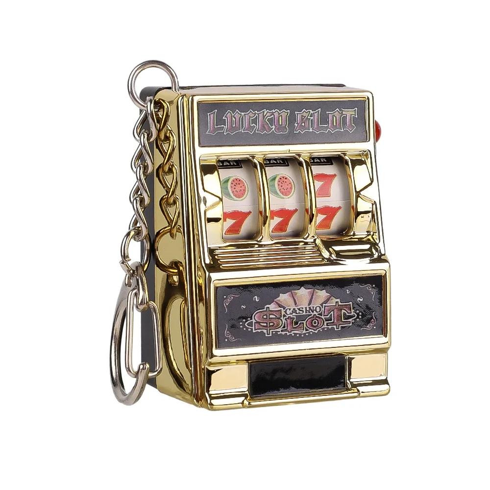 Retro Mini Fruit Machine Keychain Game Winning Best Friend Gift Toy Key Holder Coin Games Console Creative Slot Casino Model
