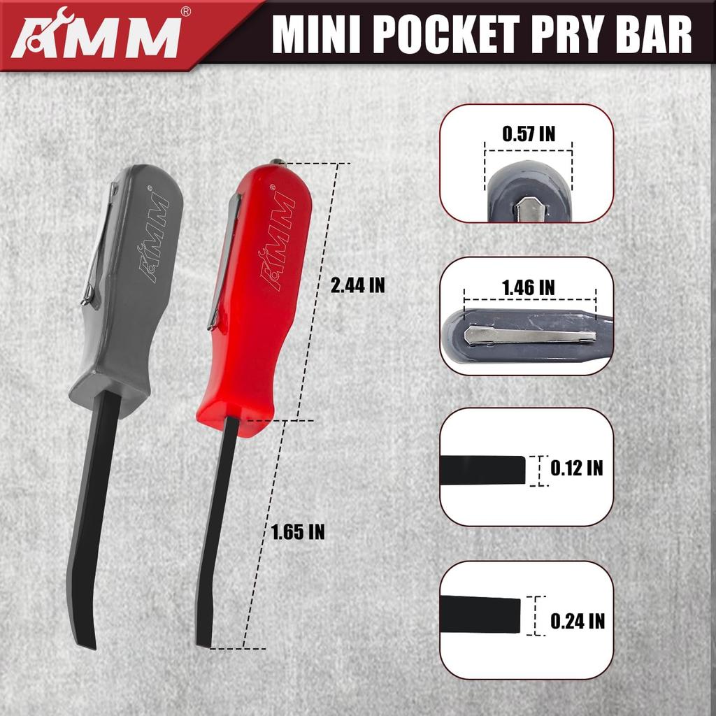 AMM 2 PCS Pocket Pry Bar Set, Mini Pry Bar with Magnet Top and Pocket Clip, 4.5" Small Pry Bar for Home Office, Car Repair Gadgets