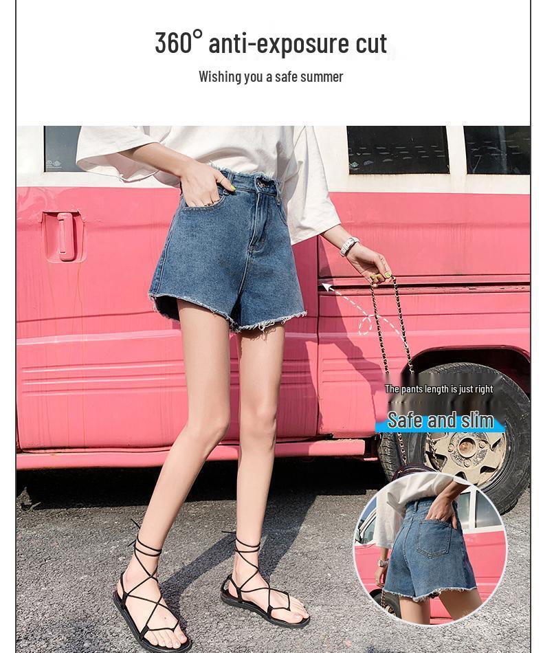 Women's High-Waisted Loose Fit Ripped Denim Shorts - Summer 2026 Korean Style A-Line Trend