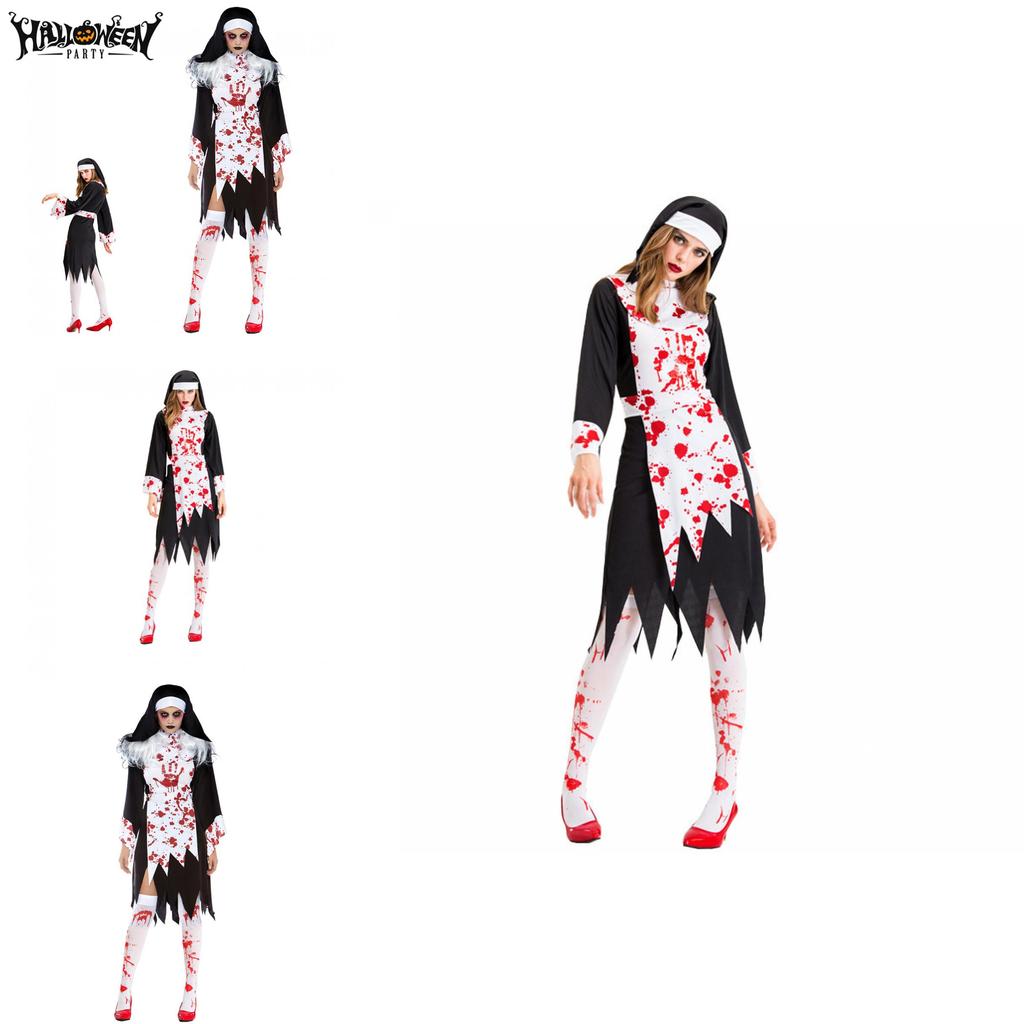 Scary Halloween Horror Nun Ghost Cosplay Costume For Women