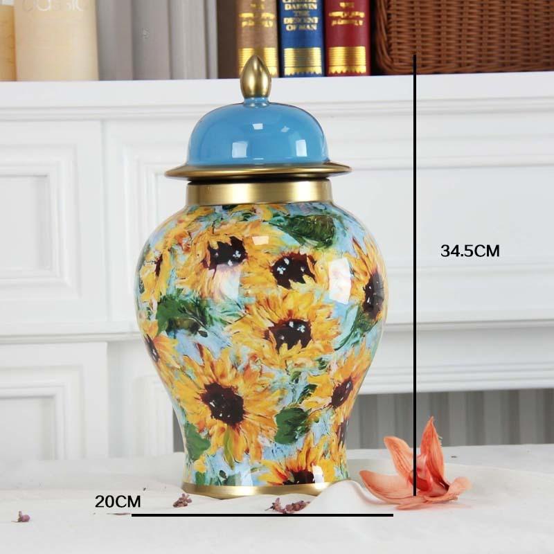 Керамическая банка Генерала Граффити подсолнух Ручная работа Имбирная банка Герметичный контейнер для хранения Ваза для цветов Винтажная фарфоровая бутылка