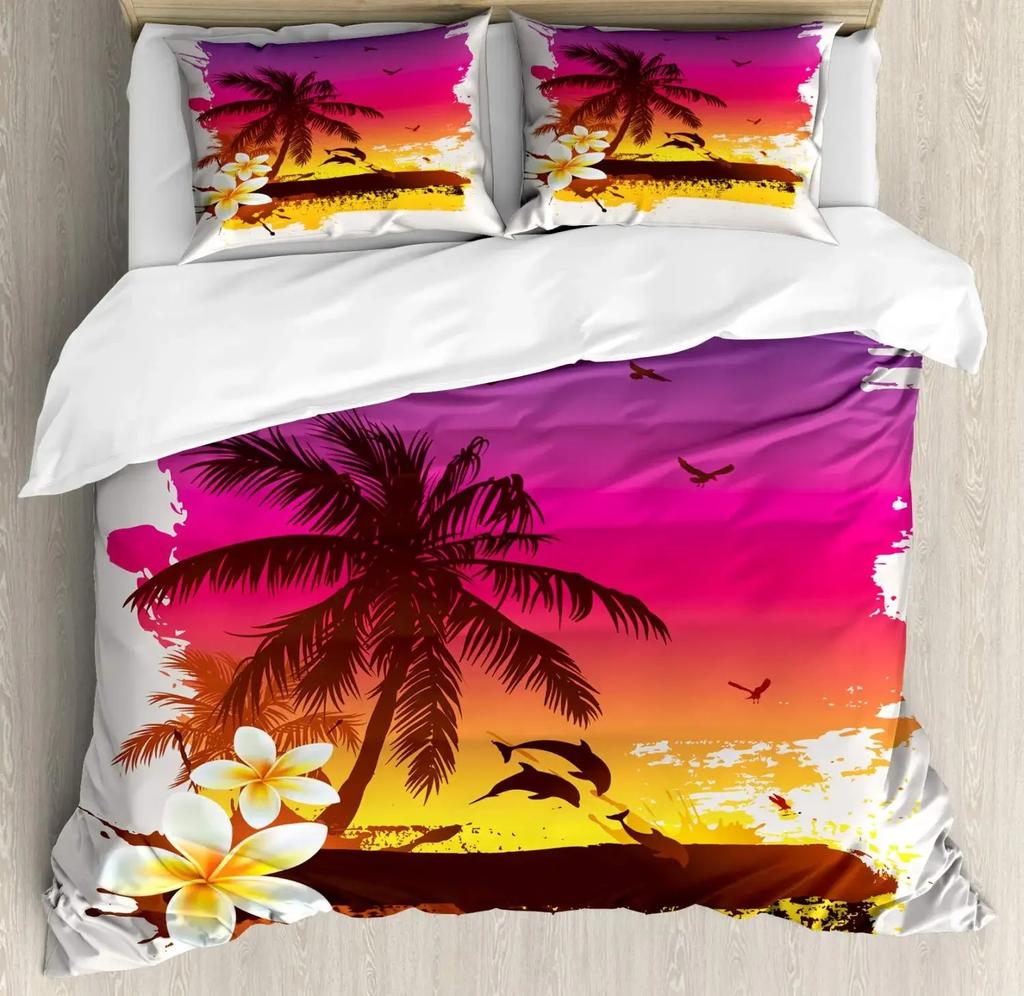 Palm Coconut Tree King Queen Duvet Cover Ocean Blue Sky Bedding Set Sea Landscape Beach Sunset 2/3PCS Polyester Comforter Cover