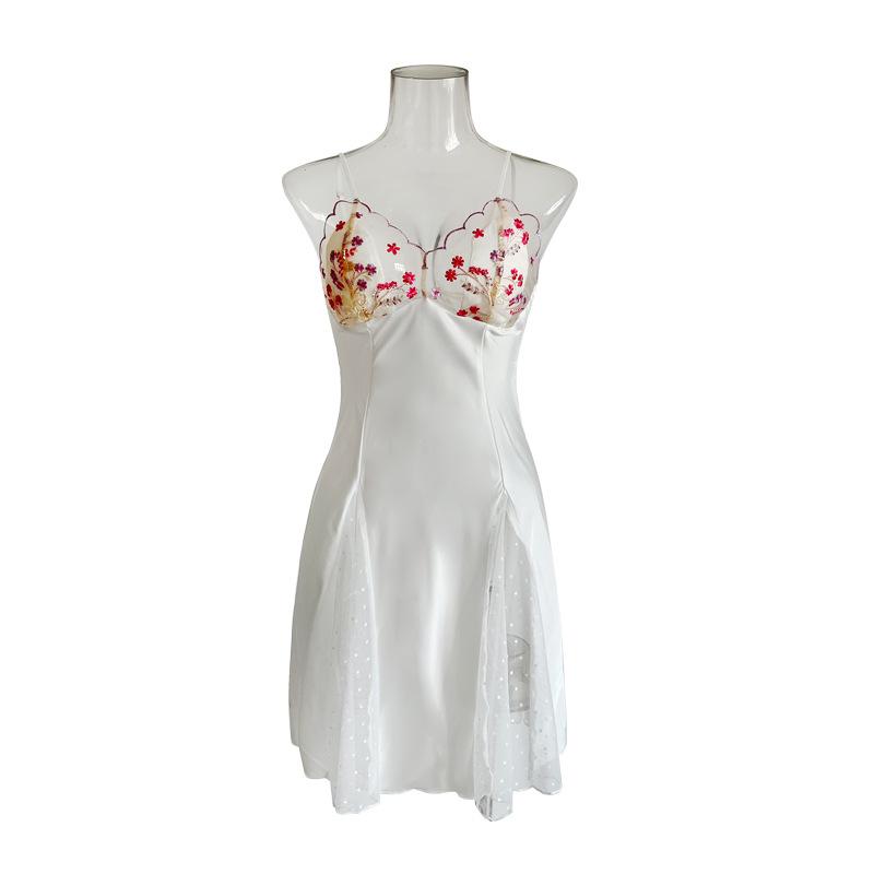 Eis Seide Satin Cami Nachthemd V-Ausschnitt Rückenfrei Spitze Patchwork Sommer Kühl Loungewear 539 Seidig Atmungsaktiv Nachtwäsche Perfekt für Heiße Tage