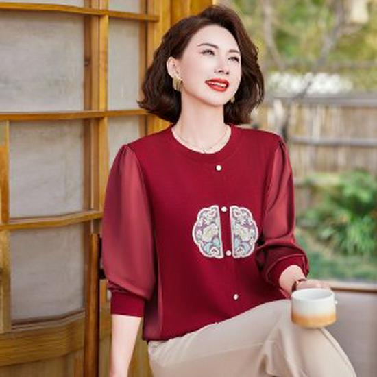 

Spring Stylish Gauze Sleeve Knit Top for Middle-aged and Elderly Women XL