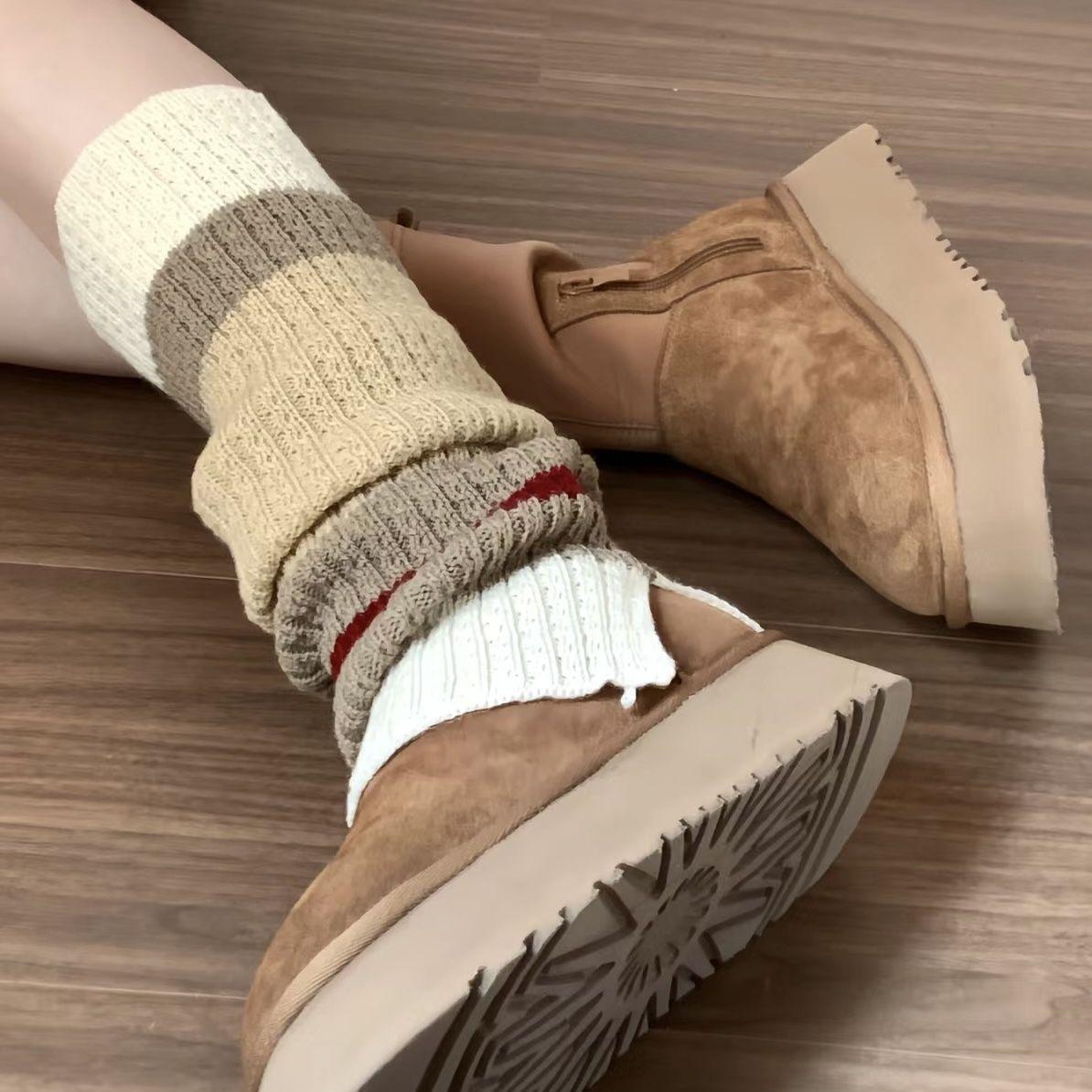 

Winter Snow Boot Sock Leg Warmers Women Thermal Knit Leggings JK Uniform Cable Stitch Mid Calf Stacked Socks Y2K Style