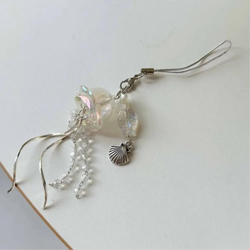 1Pcs Ocean Theme Y2K Beaded Phone Lanyard Star Sea Shell Jellyfish Key Chain Colorful Handmade Jellyfish Phone Charm Pendant