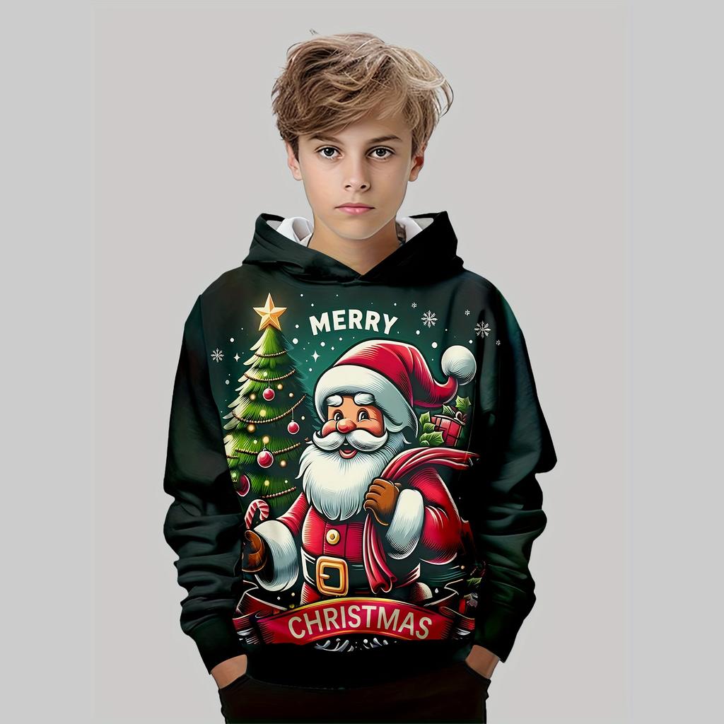 Kids Clothes Funny Christmas Hoodies Reindeer Santa Claus Long Sleeve Thin Sweatshirt for Boys Girls Xmas Gift for Children Top